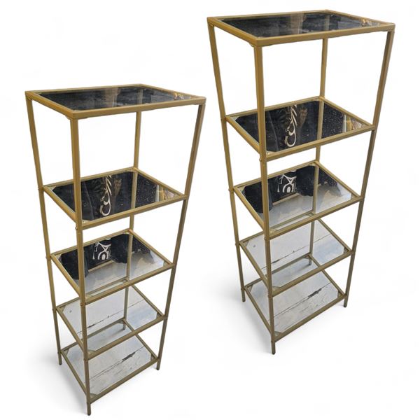 Set of 2 Five-Tiers Metal Golden Glass Shelf - approx. 16" x 12" x 49"