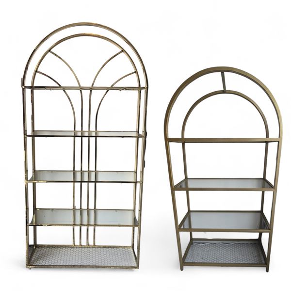 Set of 2 Metal Golden Arch Art-Deco Style Shelves - approx. 32" x 62 / 35" x 72"