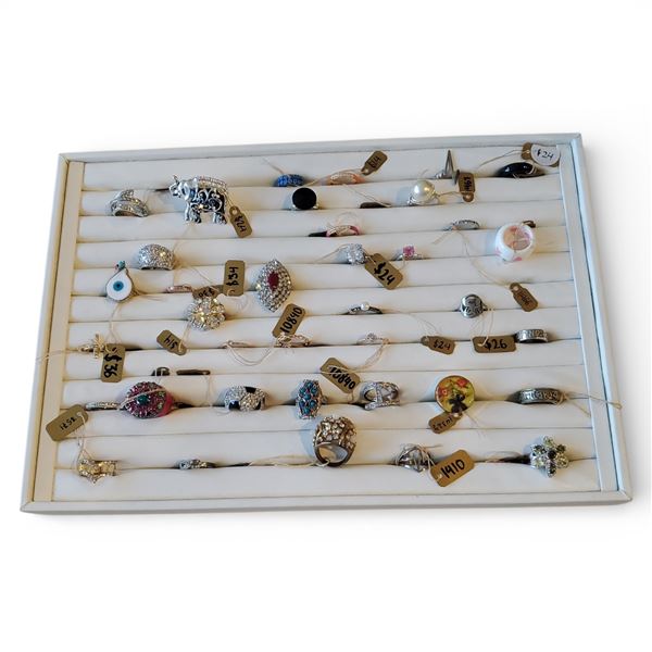 Vintage group of Rings & Display Tray - various sizes
