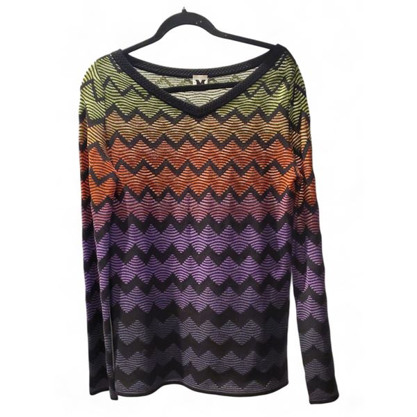 Rare Vintage M Missoni Multicolor Chevron Knit Long Sleeve Top, Size M - R.V. $179.100