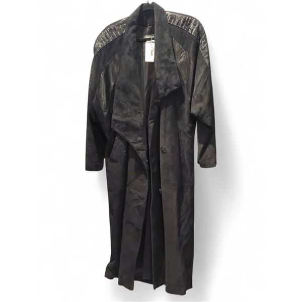 Vintage Marquis Black Suede Trench Coat, Size S/M - R.V. $198.100