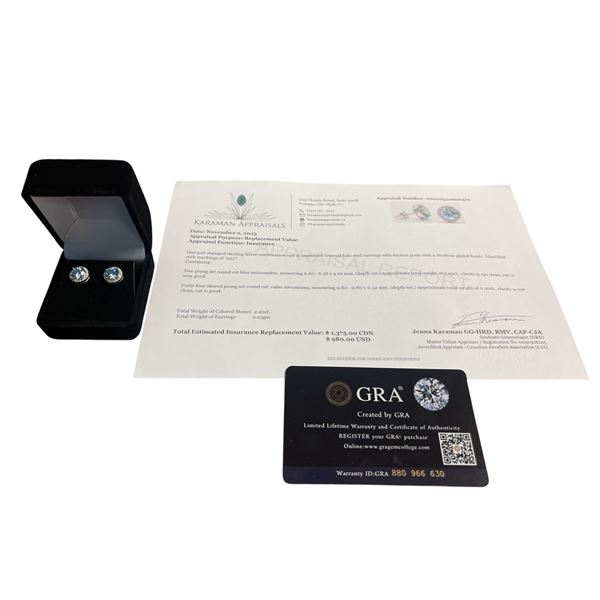 2.00 CT GRA CERTIFIED ROUND BRILLIANT CUT MOISSANITE STONE VVS BLUE COLOR WITH 44 ROUND BRILLIANT CU