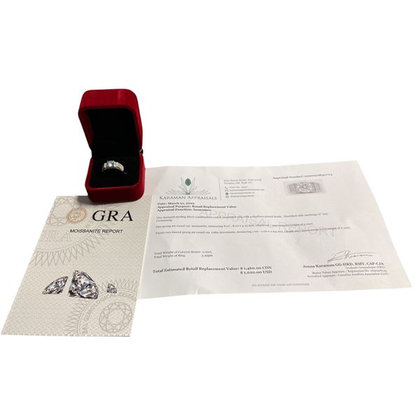 1.00 CT GRA CERTIFIED ROUND BRILLIANT CUT MOISSANITE STONE VVS LIGHT BLUE COLOR WITH 32 ROUND BRILLI