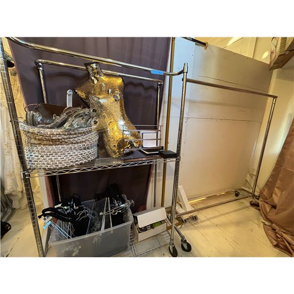 Group of Clothing Rack & 2-Tiers Shelving Unit w/ Rack