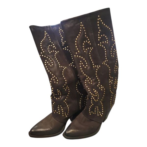 Steve Madden Woodie Black Leather Studded Boots, Size 6 (EU 35) - used condition (no COA)