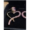 Image 2 : New 18K Gold Plated 1.0ct Emerald Cut Pink Simulated Diamond (CZ) Heart Dangle Earrings