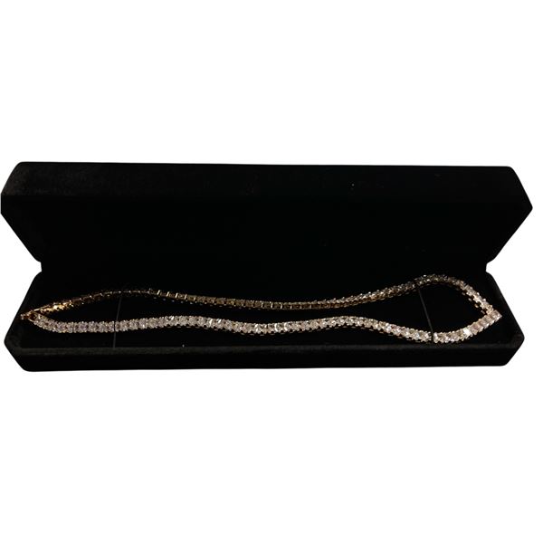 New 18K Gold Plated 4.0mm Princess Cut Simulated Diamond (CZ) Tennis Necklace - Chain 18" Long