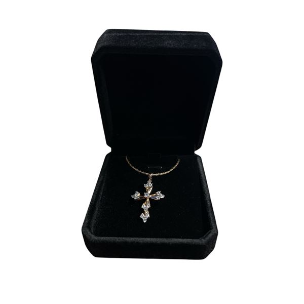 New 18K Gold Plated 30.0mm Simulated Diamond (CZ) Cross Necklaces - Chain 19" Long