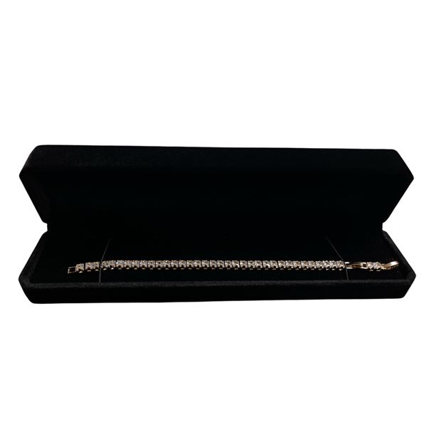 New 18K Gold Plated 4.0mm Princess Cut Simulated Diamond (CZ) Tennis Bracelet - Adjustable Chain 7"-