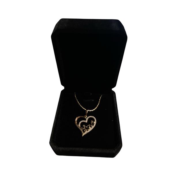 New 18K Gold Plated 30.0mm Simulated Diamond (CZ) Love Heart Necklace - Chain 19" Long