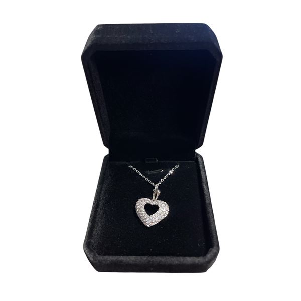 New Platinum Plated 25.0mm Simulated Diamond (CZ) Heart Cluster Necklace - Adjustable Chain 16" - 18