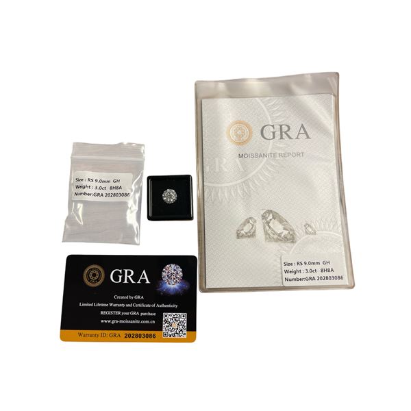 New 3.0ct Moissanite Lab Diamond, Round Brilliant Cut - D - VVS1, Tests Positive with a Diamond Test