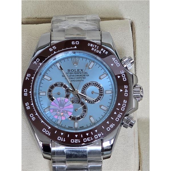 BRAND NEW FULLY AUTOMATIC ROLEX DAYTONA AAA QUALITY REPLICA WATCH, LIGHT BLUE DIAL WITH WHITE INDEXE
