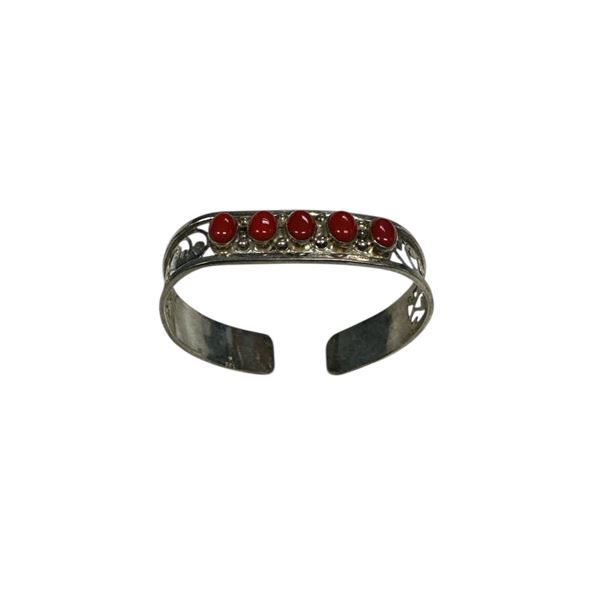 925 Sterling Silver Red Stone Bracelet Approx. 19.35