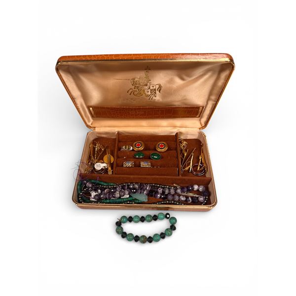 Assorted Lot of Beaded Necklaces, Cuff Links, Jacket Clips