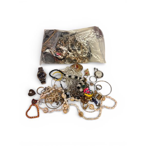 Large Bag of Assorted Beads, Necklaces, Sieko Watch, Etc.