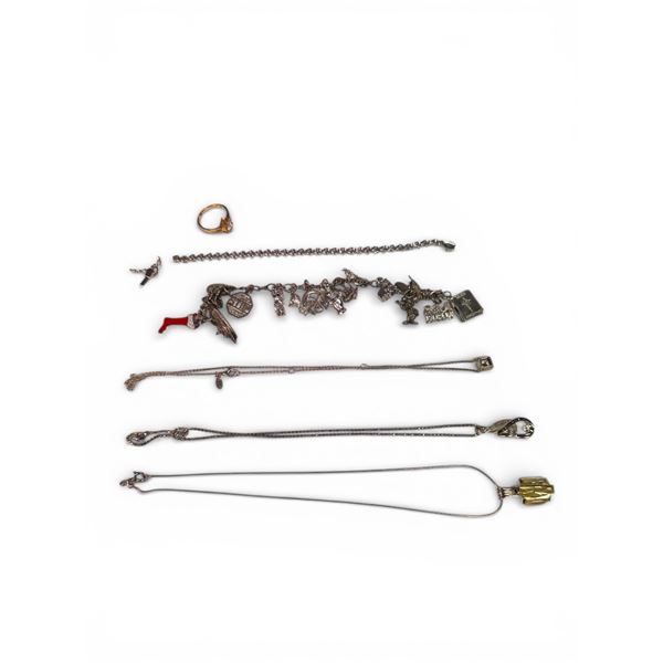 Group of Assorted Silver Necklaces, Bracelet & Ring 62.8 Grams