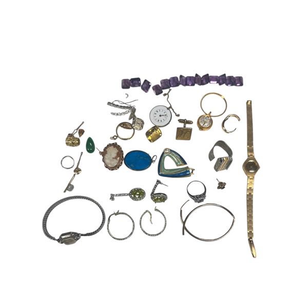 Group of Assorted Watches, Pendants, Earrings & Stones