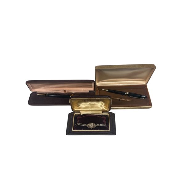 Group of 2 Pens & Elgin Deluxe Watch