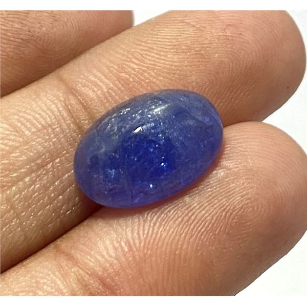 One oval cabochon cut natural tanzanite, measuring 13.07 x 10.64 Ã— 7.07mm, (depth est.) ap