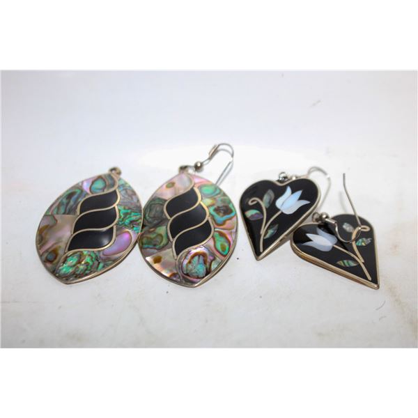 TWO PAIRS OF ABALONE EARRINGS - ONE SET IS MISSING