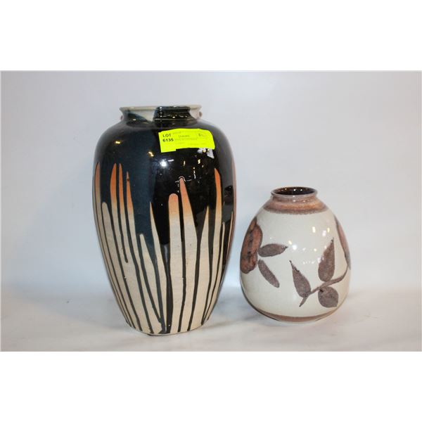 2 DECORATIVE HANDMADE POTTERY VASES