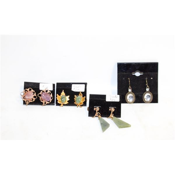 FOUR PAIRS OF EARRINGS TWO SETS ARE JADE