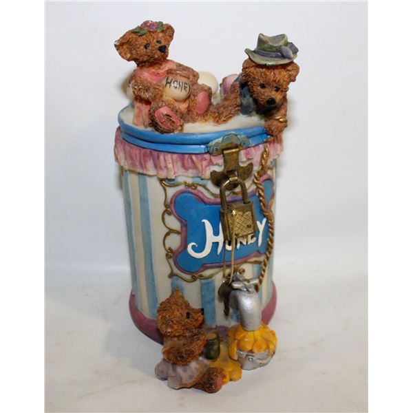 COLLECTIBLE CHERISHED TEDDIES HONEY BANK W/LOCK &