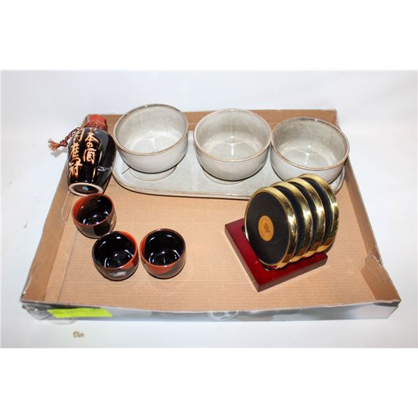 SET OF SERVING BOWLS, DRINK COASTERS &