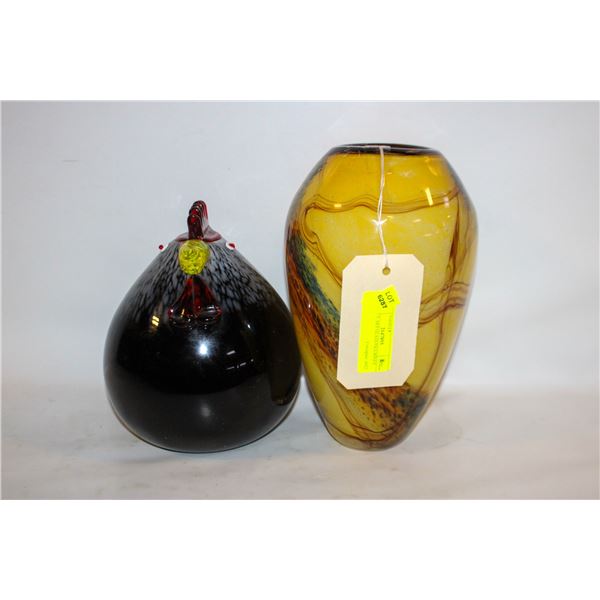 2 HEAVY ART GLASS FIGURINES LARGE