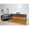 Image 1 : STAINLESS STEEL/WOOD BREAD BOX & METAL EGG BASKET