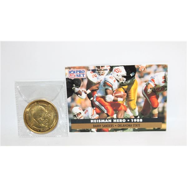 BARRY SANDERS MEDALLION & CARD OKLAHOMA