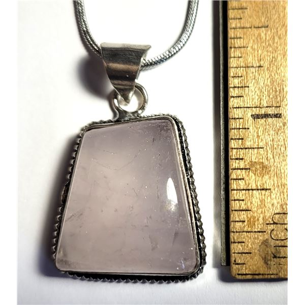 12) NATURAL ROSE QUARTZ PENDANT ON 16"