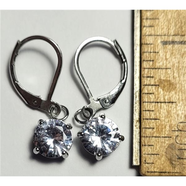 22) SILVER TONE CZ DROP EARRINGS WITH LEVER