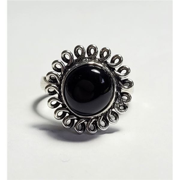 16) NATURAL ROUND BLACK ONYX SIZE 7 RING