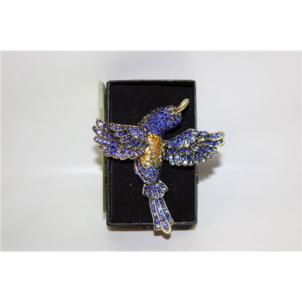 NEW BIRD BROOCH FILLED WITH COBALT BLUE,
