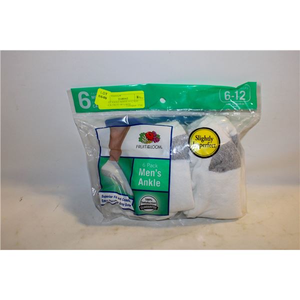 ANKLE SOCKS WHITE 6-12 SIZE 6-PACK FRUIT OF LOOM