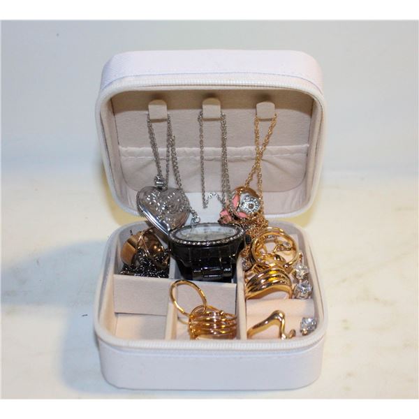 TRAVELING JEWELRY BOX FULL OF JEWELRY