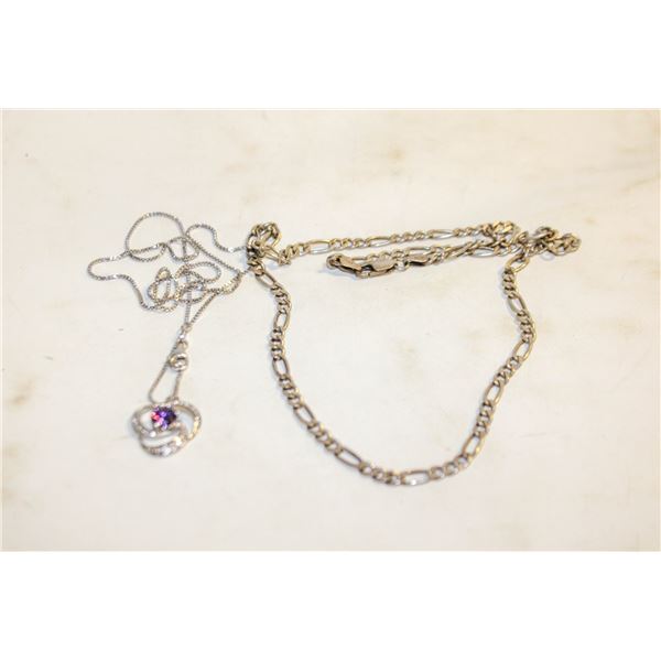 TWO 925 STAMPED CHAINS 15.5G TOTAL-PENDANT NOT 925
