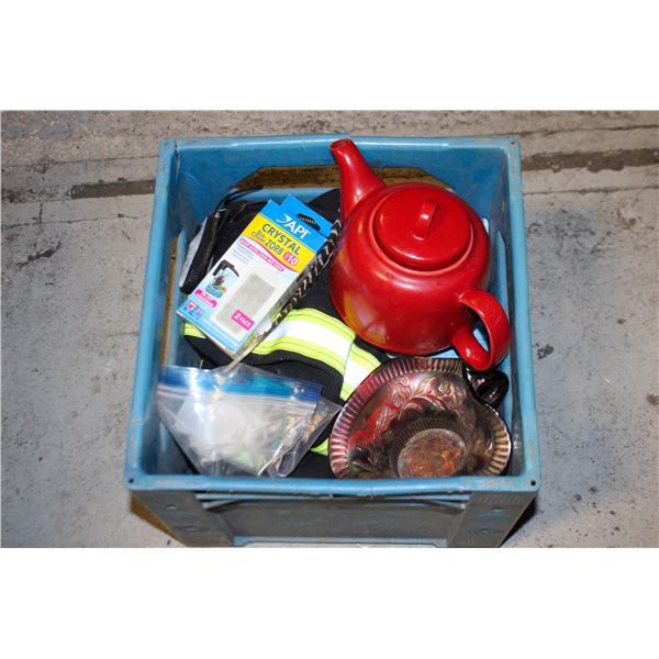 MISCELLANEOUS ITEMS IN BLUE CRATE
