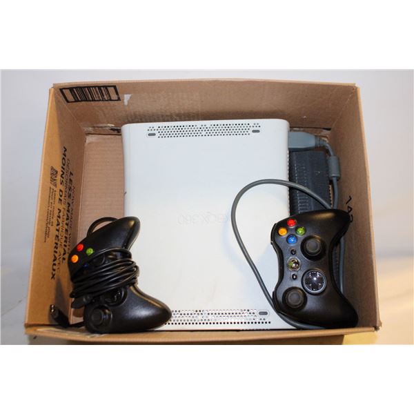 XBOX 360 WITH CORDS AND TWO CONTROLLERS