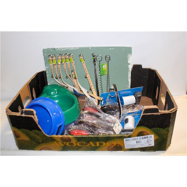 2 FLATS OF NEW DOG ACCESSORIES, FEEDING