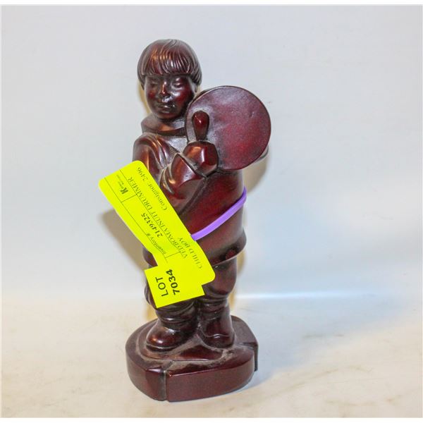 CARVED BOMA INUIT DRUMMER CHILD BOY