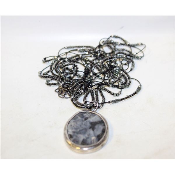 925 SILVER BLACK MOONSTONE PENDANT NECKLACE WITH