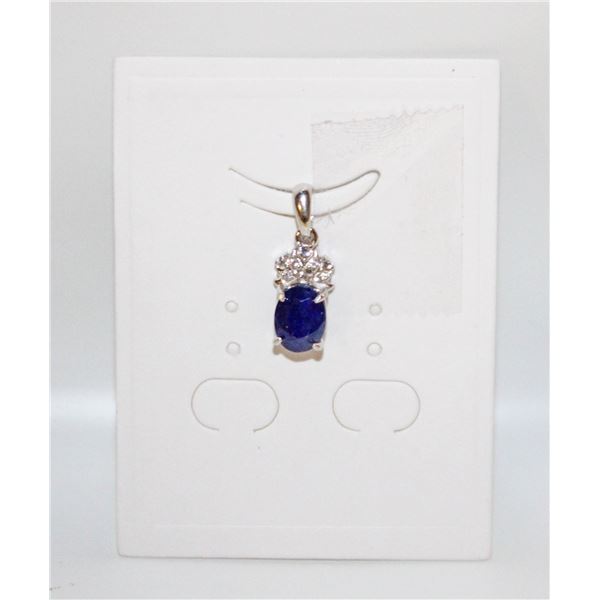 #123-NATURAL HEATED BLUE SAPPHIRE & CZ PENDANT