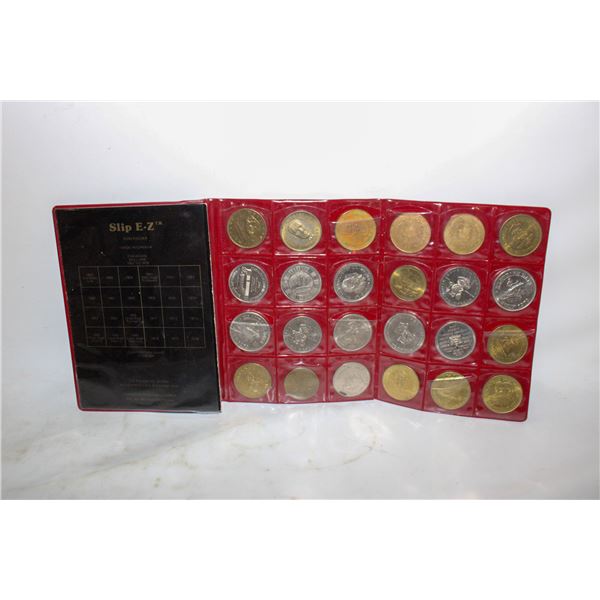 VINTAGE COIN FOLDER FULL OF TOKEN COINS-ESTATE