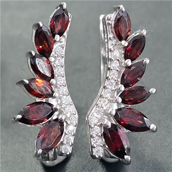 SILVER GARNET(2.3CT) RHODIUM PLATED EARRINGS