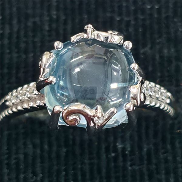 SZ 8 SILVER BLUE TOPAZ(3.1CT) RHODIUM PLATED RING