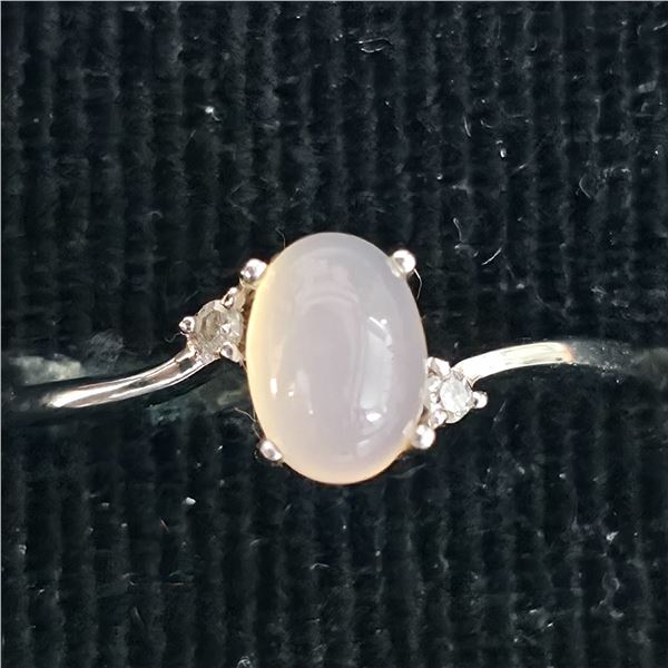 SZ 6.25 SILVER ROSE QUARTZ DIAMOND(0.65CT) RHODIUM PLATED