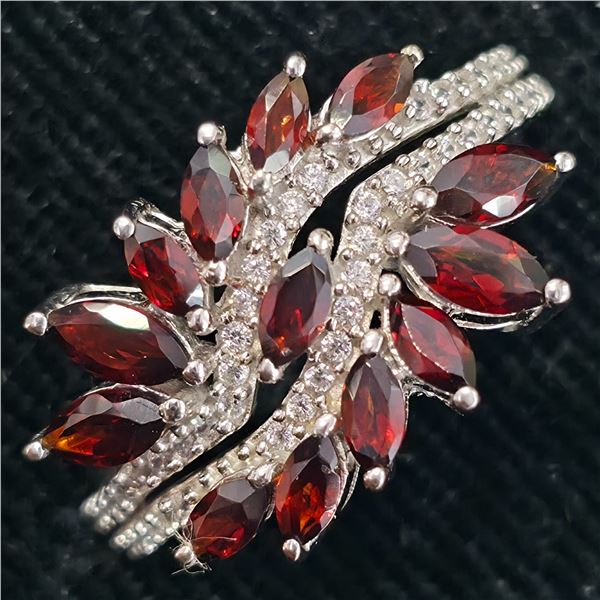 SILVER GARNET(2.25CT) RHODIUM PLATED RING